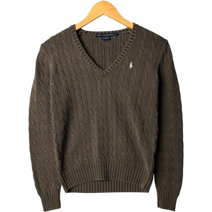 Ralph Lauren RALPH LAUREN SPORT Cable knit V-neck cotton knit sweater Women's M size cotton gray type Vintage Second Hand
