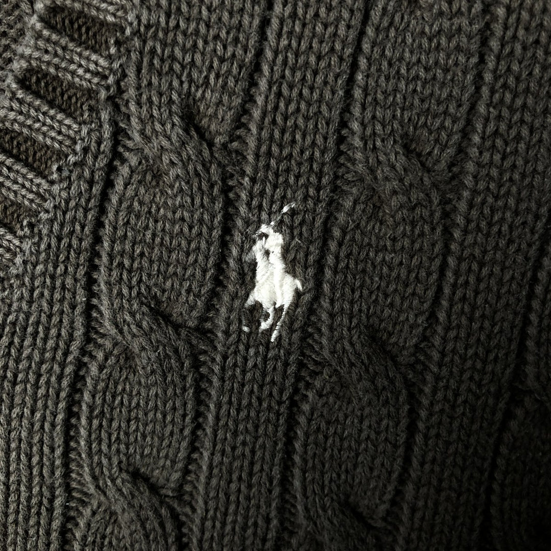 Ralph Lauren RALPH LAUREN SPORT Cable knit V-neck cotton knit sweater Women's M size cotton gray type Vintage Second Hand