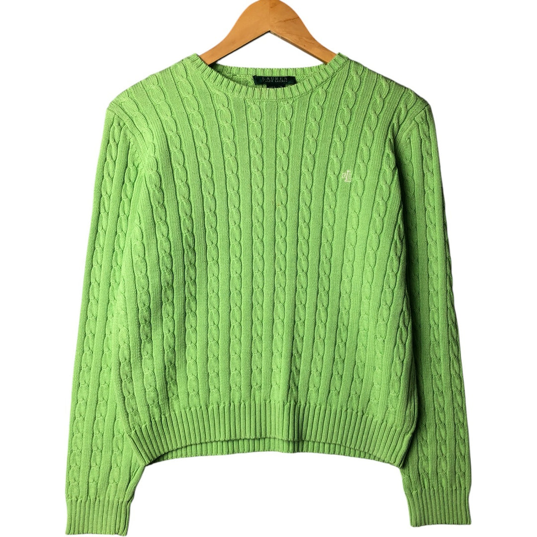 Ralph Lauren RALPH LAUREN cable knit cotton sweater, women's size M cotton green type yellow green Vintage Second Hand