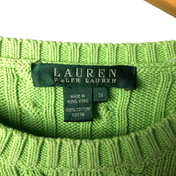 Ralph Lauren RALPH LAUREN cable knit cotton sweater, women's size M cotton green type yellow green Vintage Second Hand