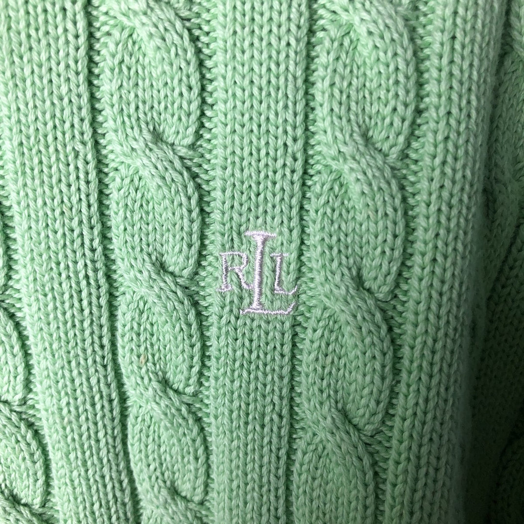 Ralph Lauren RALPH LAUREN cable knit cotton sweater, women's size M cotton green type yellow green Vintage Second Hand