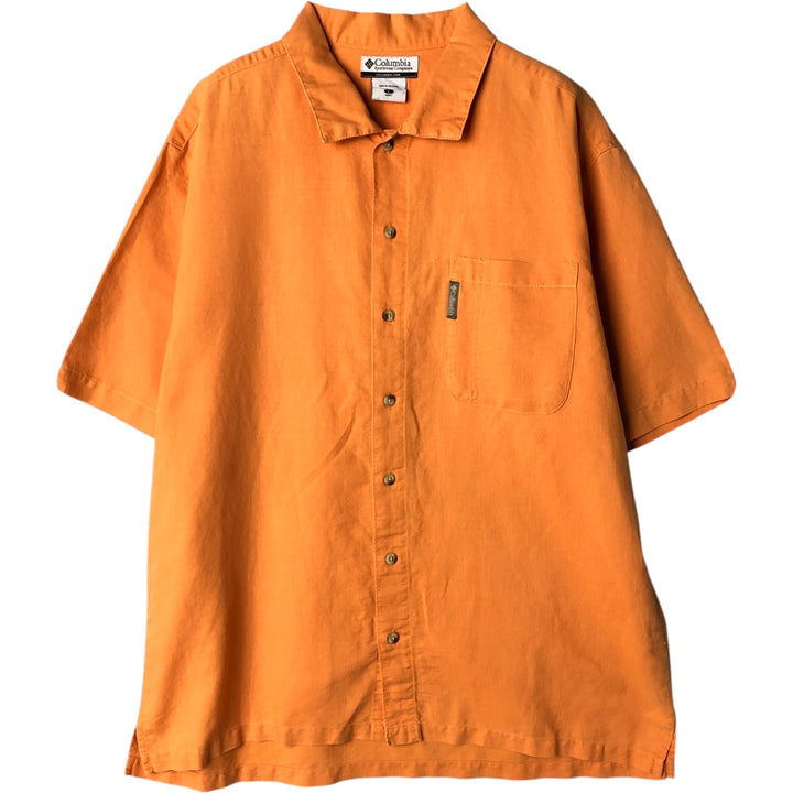 2000'S Columbia Wide Collar Short Sleeve Linen Box Shirt, Men's Size L Lamy orange type Vintage Second Hand