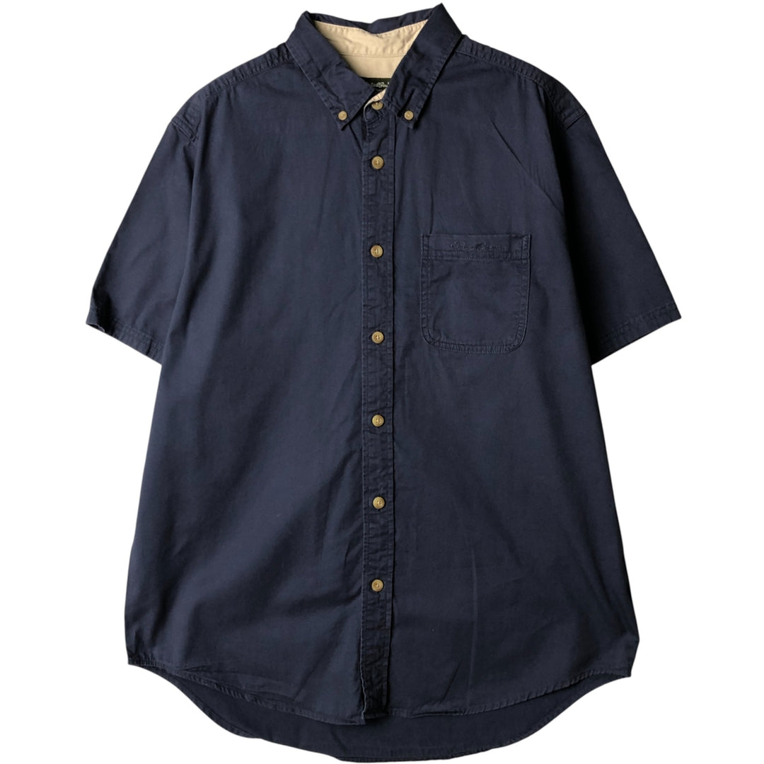 2000'S Eddie Bauer short-sleeved button-down shirt, men's size L cotton navy blue type Vintage Second Hand