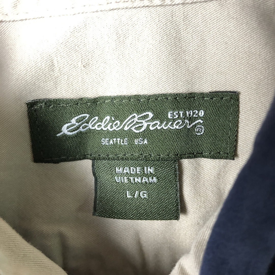 2000'S Eddie Bauer short-sleeved button-down shirt, men's size L cotton navy blue type Vintage Second Hand