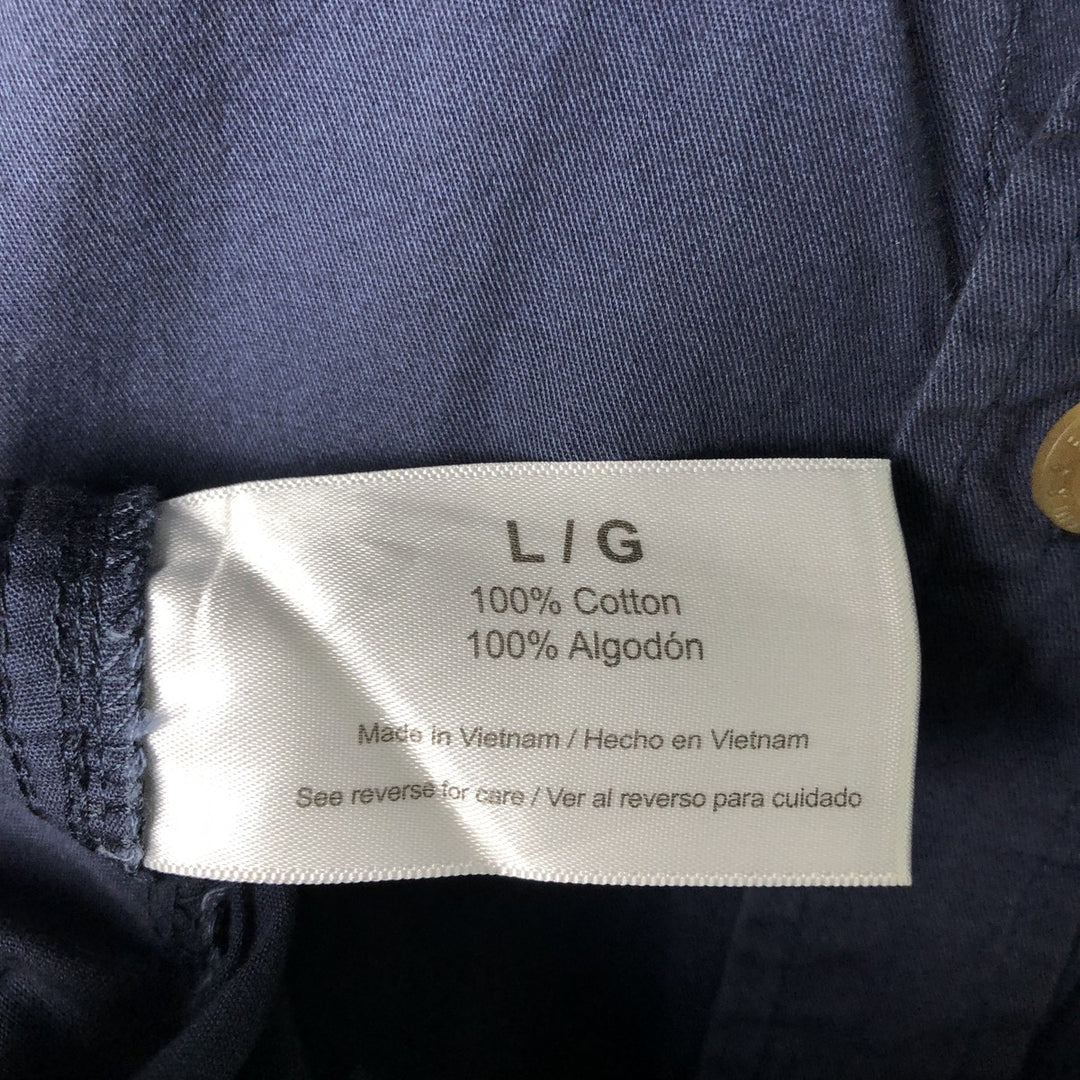 2000'S Eddie Bauer short-sleeved button-down shirt, men's size L cotton navy blue type Vintage Second Hand
