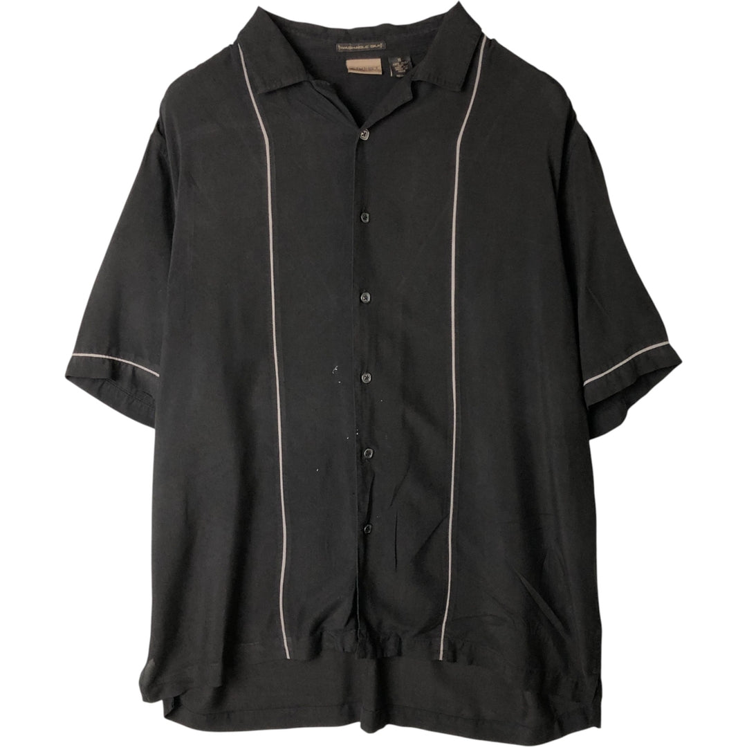 A XIST Short-Sleeve Open-Collar Silk Shirt, Boxy Fit, Men's Size XL silk black type Vintage Second Hand