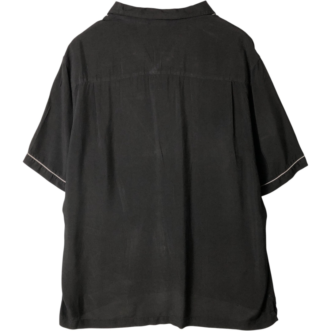 A XIST Short-Sleeve Open-Collar Silk Shirt, Boxy Fit, Men's Size XL silk black type Vintage Second Hand