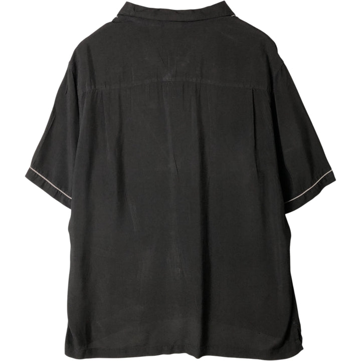 A XIST Short-Sleeve Open-Collar Silk Shirt, Boxy Fit, Men's Size XL silk black type Vintage Second Hand