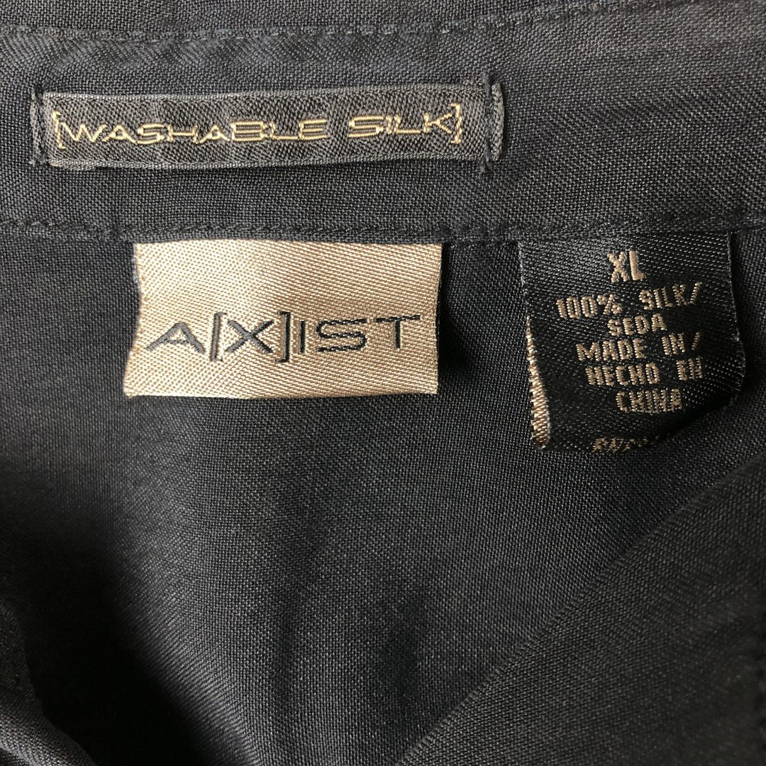 A XIST Short-Sleeve Open-Collar Silk Shirt, Boxy Fit, Men's Size XL silk black type Vintage Second Hand