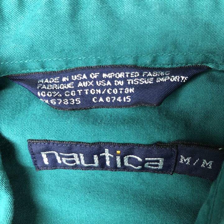 Vintage 90'S Nautica short-sleeved button-down shirt, made in the USA, size M, men's cotton green type Vintage Second Hand