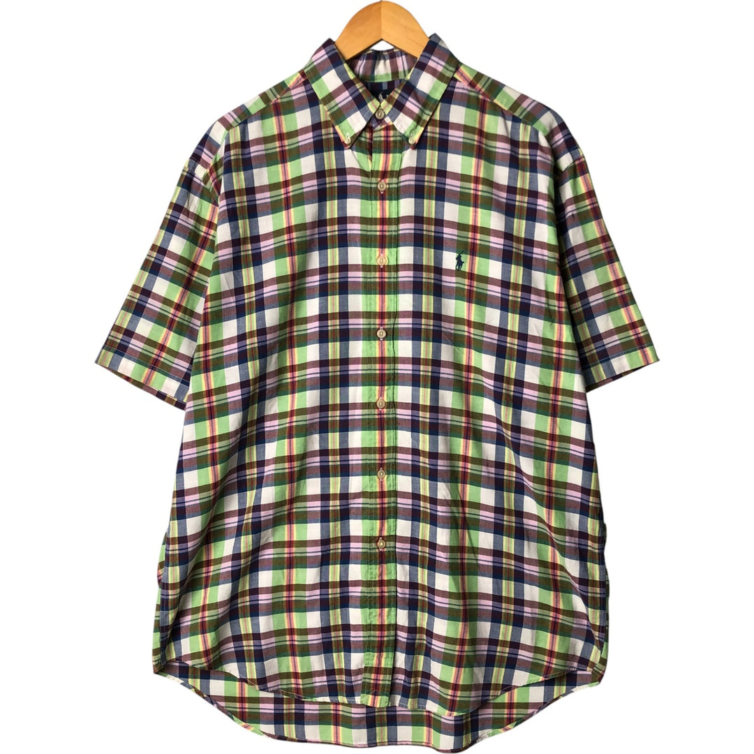 Ralph Lauren BLAIRE short sleeve button down check shirt, men's size L cotton green type yellow green Vintage Second Hand