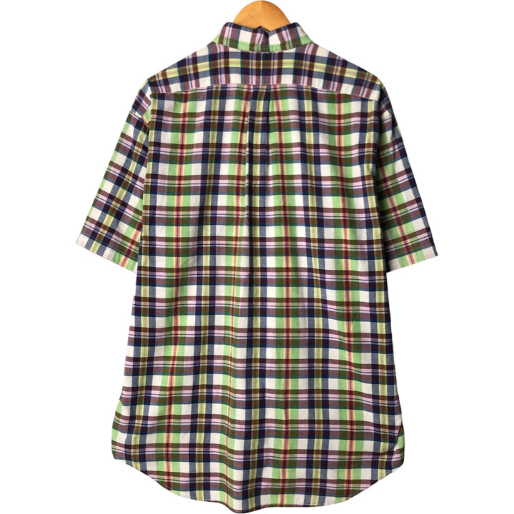 Ralph Lauren BLAIRE short sleeve button down check shirt, men's size L cotton green type yellow green Vintage Second Hand
