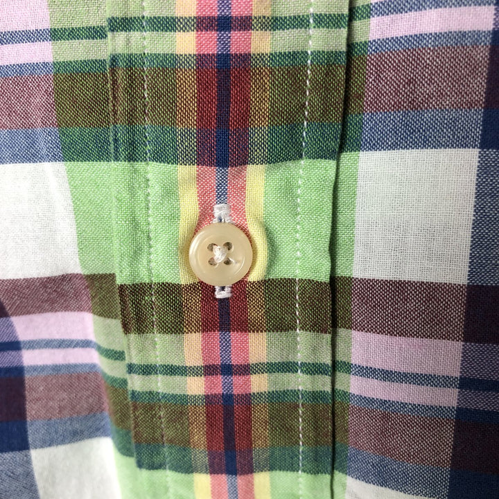 Ralph Lauren BLAIRE short sleeve button down check shirt, men's size L cotton green type yellow green Vintage Second Hand