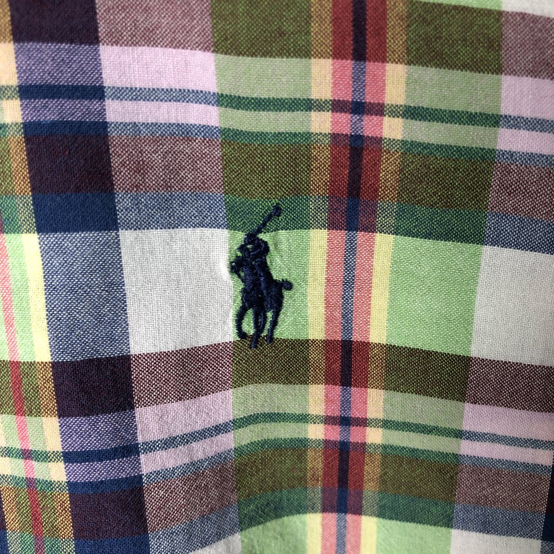Ralph Lauren BLAIRE short sleeve button down check shirt, men's size L cotton green type yellow green Vintage Second Hand