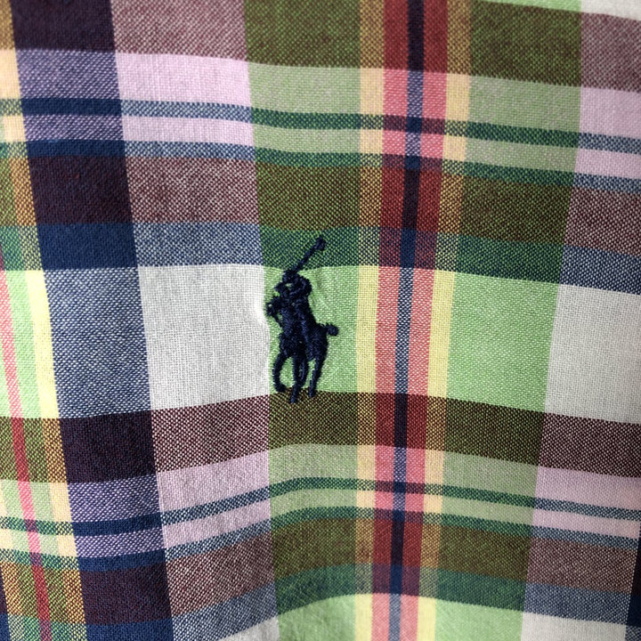 Ralph Lauren BLAIRE short sleeve button down check shirt, men's size L cotton green type yellow green Vintage Second Hand