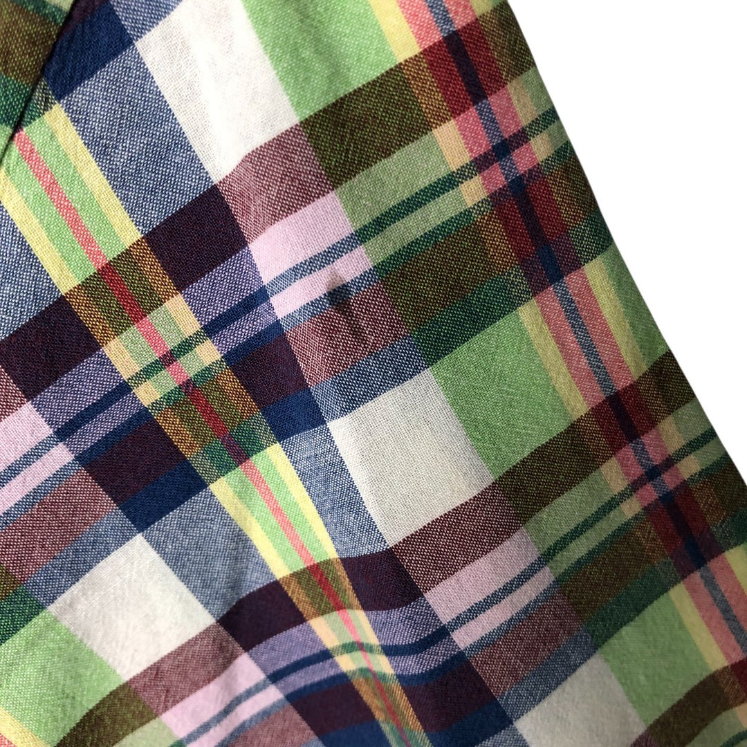 Ralph Lauren BLAIRE short sleeve button down check shirt, men's size L cotton green type yellow green Vintage Second Hand