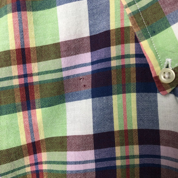 Ralph Lauren BLAIRE short sleeve button down check shirt, men's size L cotton green type yellow green Vintage Second Hand