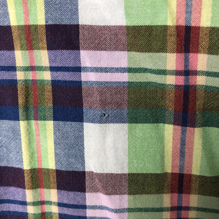 Ralph Lauren BLAIRE short sleeve button down check shirt, men's size L cotton green type yellow green Vintage Second Hand