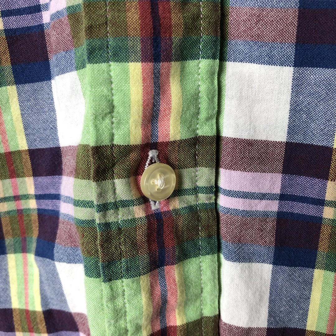 Ralph Lauren BLAIRE short sleeve button down check shirt, men's size L cotton green type yellow green Vintage Second Hand