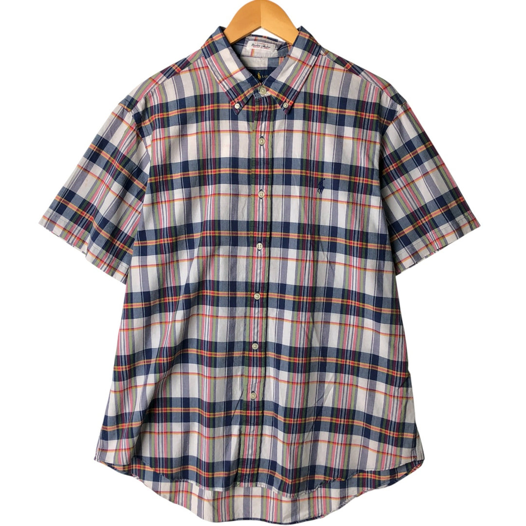 Ralph Lauren Madras Check Short Sleeve Button Down Check Shirt Men's XL cotton navy blue type Vintage Second Hand