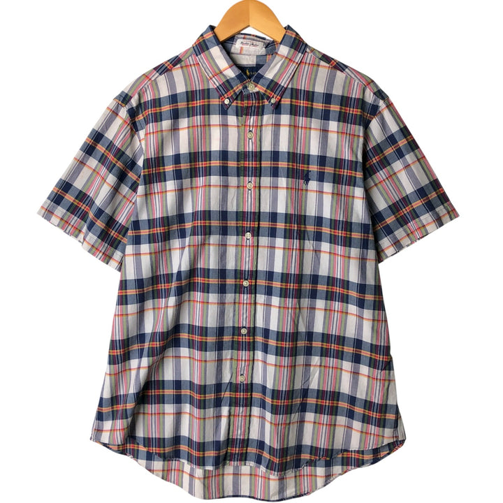 Ralph Lauren Madras Check Short Sleeve Button Down Check Shirt Men's XL cotton navy blue type Vintage Second Hand