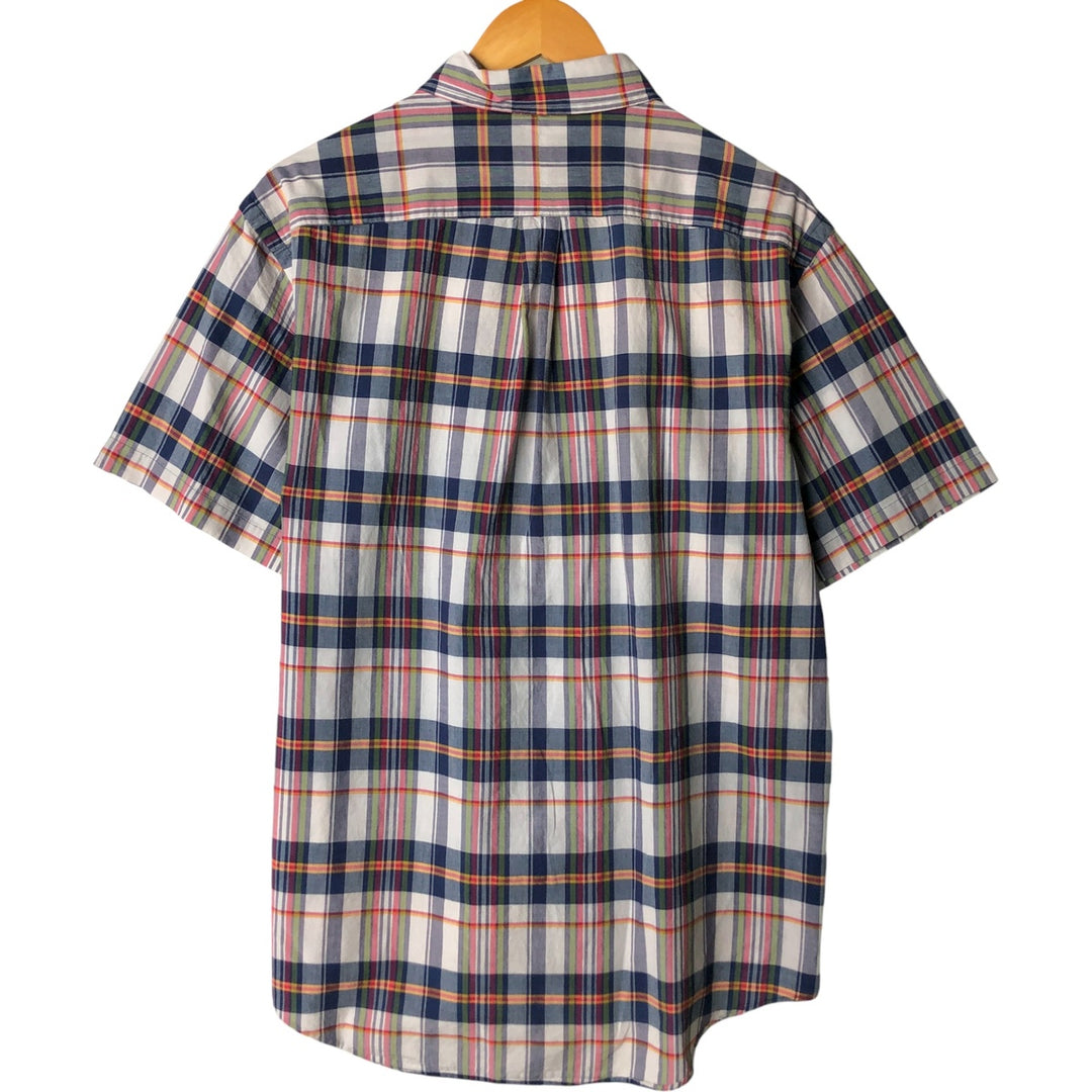 Ralph Lauren Madras Check Short Sleeve Button Down Check Shirt Men's XL cotton navy blue type Vintage Second Hand