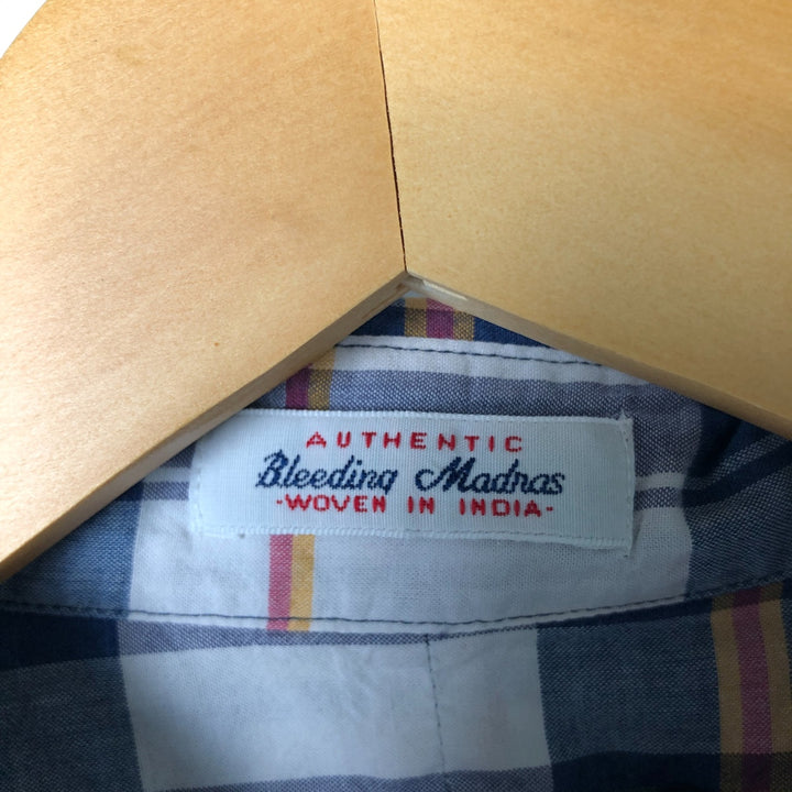 Ralph Lauren Madras Check Short Sleeve Button Down Check Shirt Men's XL cotton navy blue type Vintage Second Hand