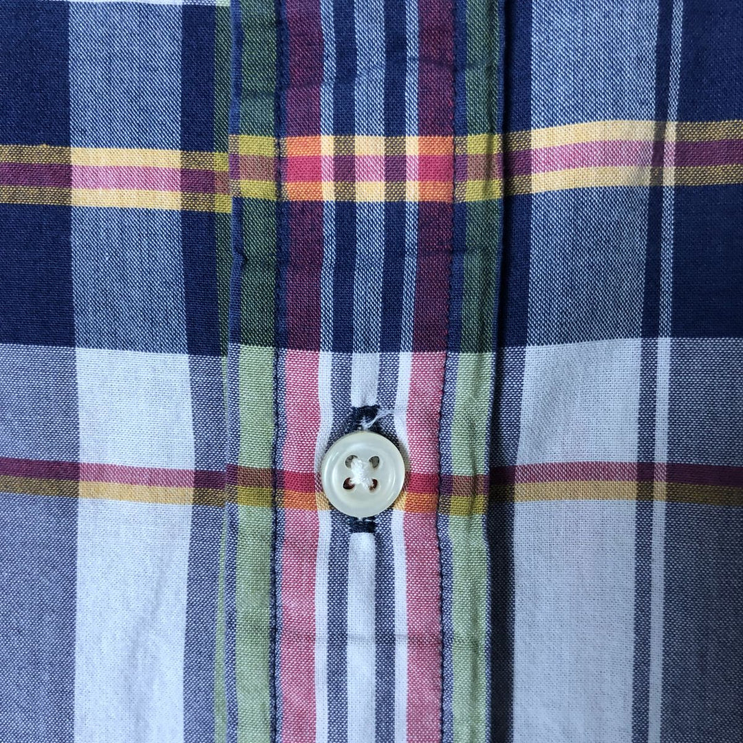 Ralph Lauren Madras Check Short Sleeve Button Down Check Shirt Men's XL cotton navy blue type Vintage Second Hand