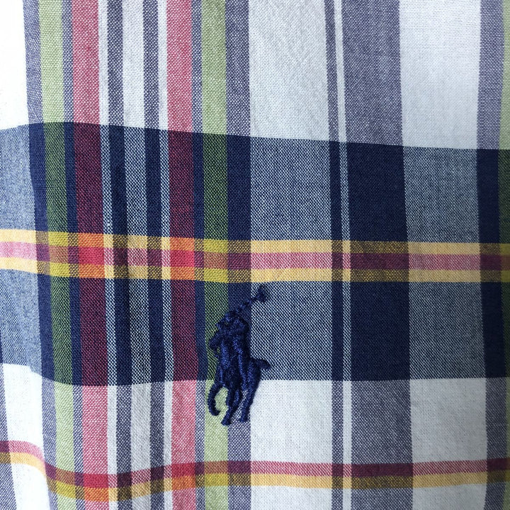 Ralph Lauren Madras Check Short Sleeve Button Down Check Shirt Men's XL cotton navy blue type Vintage Second Hand