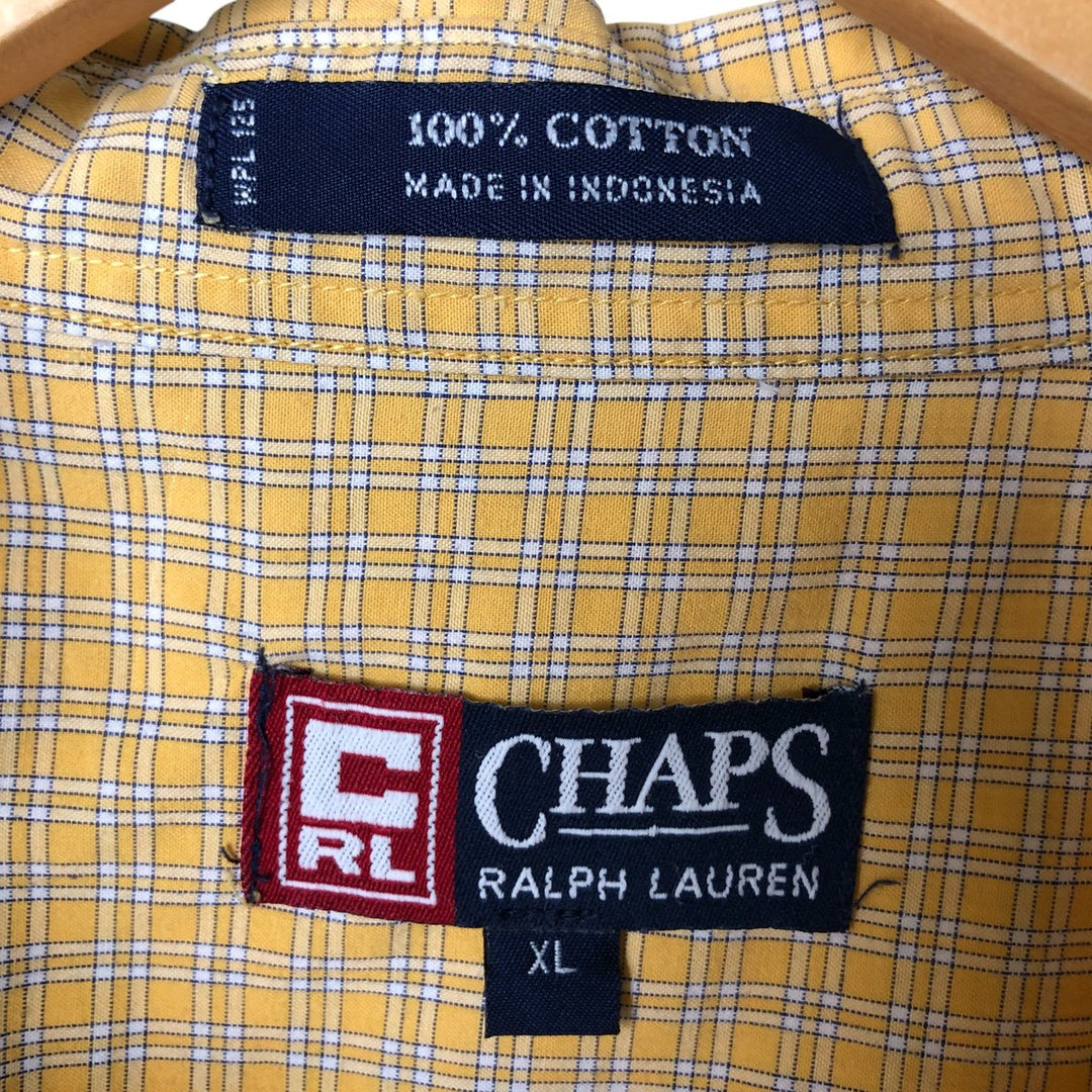 Ralph Lauren CHAPS short sleeve button down check shirt men's XL size cotton yellow type Vintage Second Hand