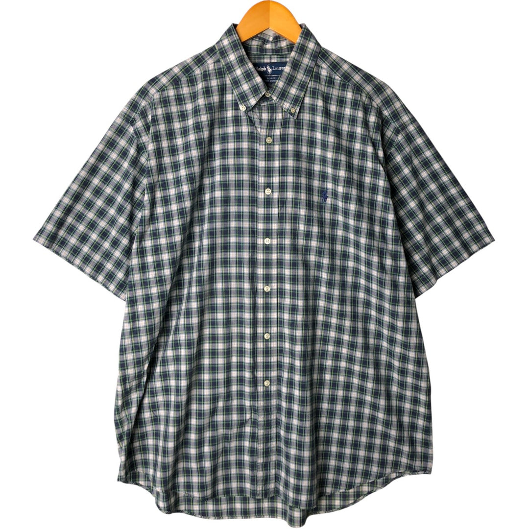 Ralph Lauren BLAKE short sleeve button down check shirt men's XL size cotton green type Vintage Second Hand