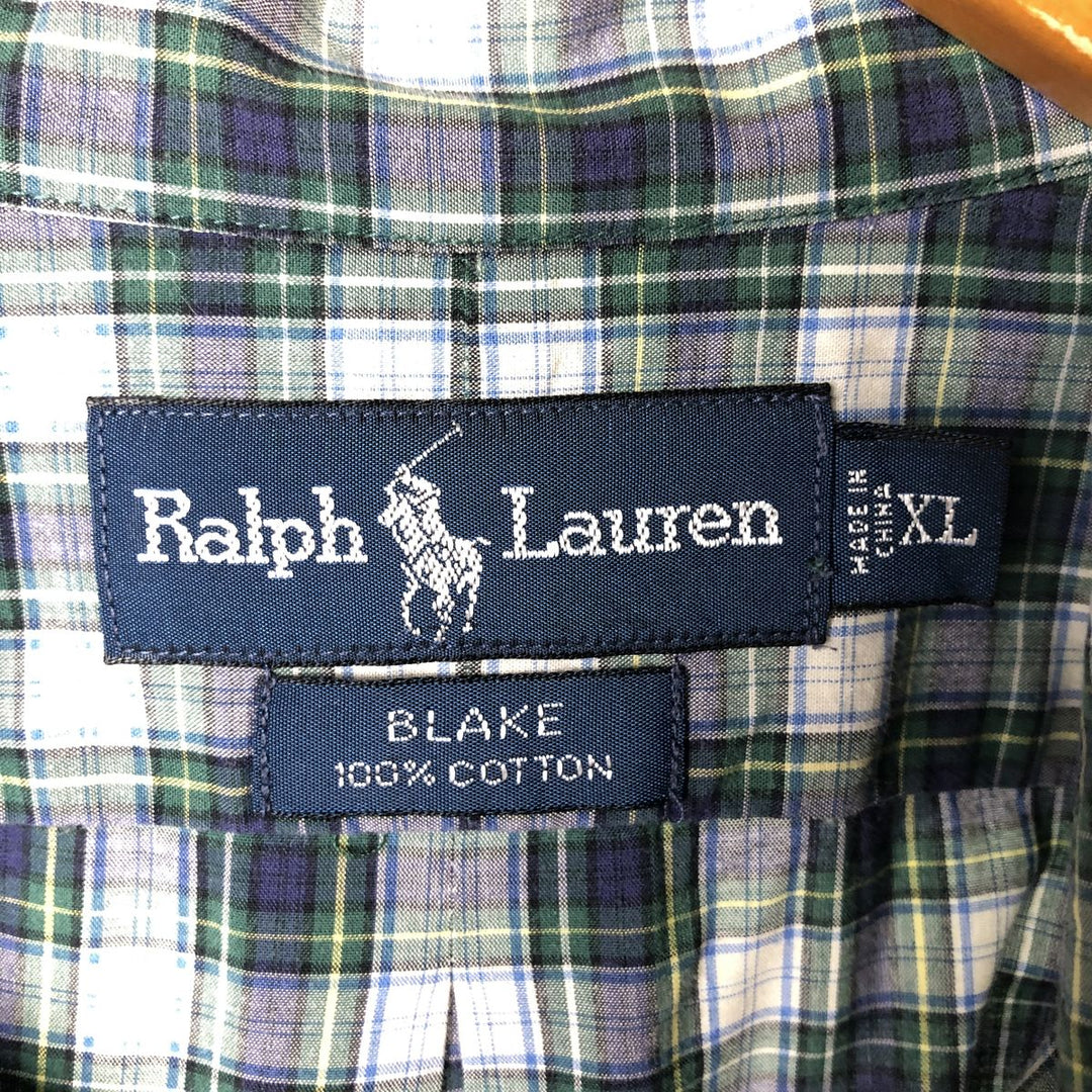 Ralph Lauren BLAKE short sleeve button down check shirt men's XL size cotton green type Vintage Second Hand