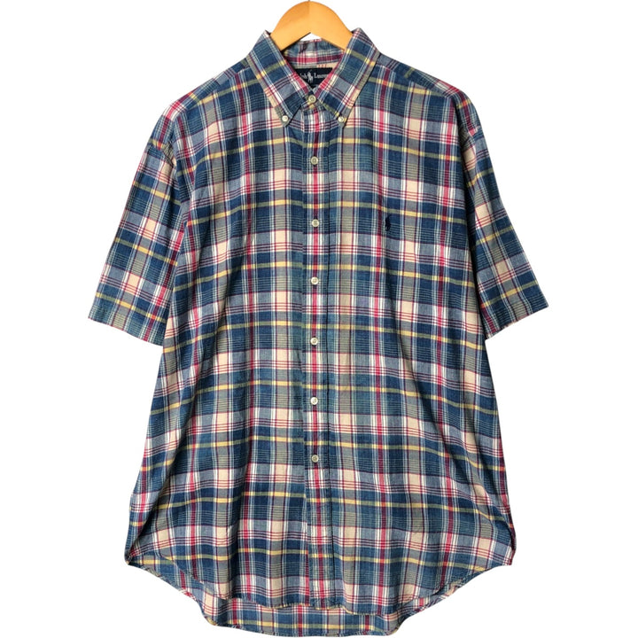 Ralph Lauren BLAKE short sleeve button down check shirt, men's size L cotton blue type Vintage Second Hand