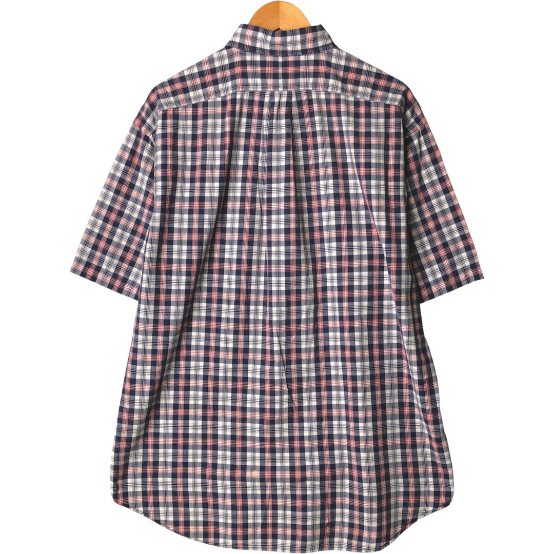 Vintage 90'S Ralph Lauren SPORT short-sleeved button-down checked shirt, size L, men's size L cotton navy blue type Vintage Second Hand