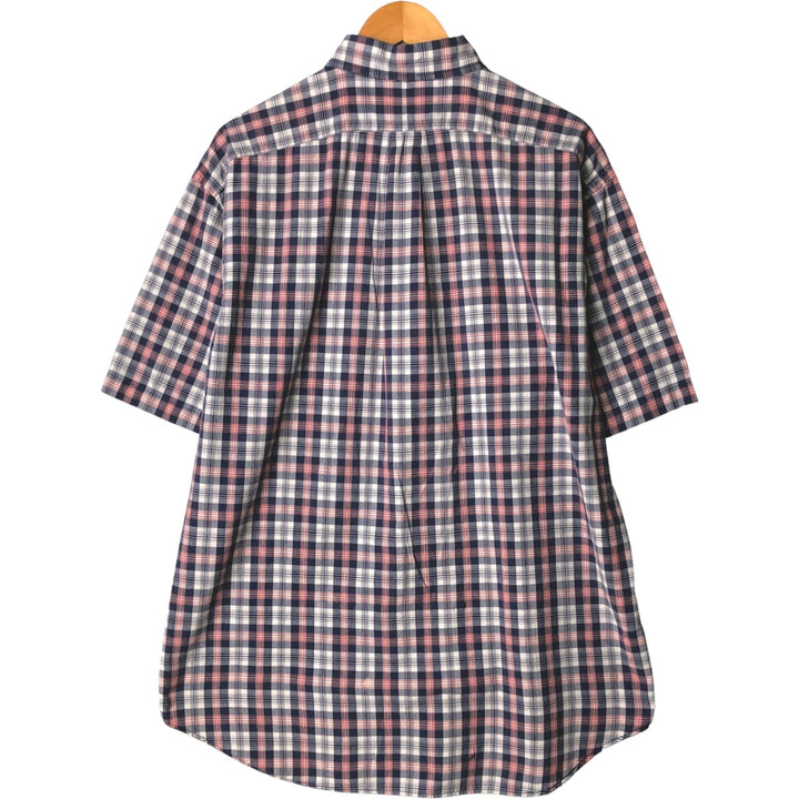Vintage 90'S Ralph Lauren SPORT short-sleeved button-down checked shirt, size L, men's size L cotton navy blue type Vintage Second Hand