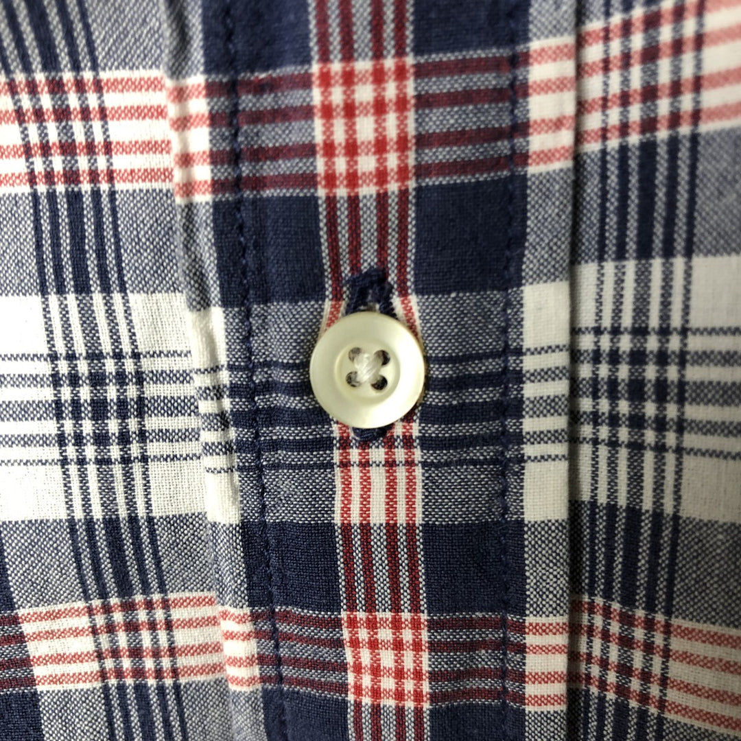 Vintage 90'S Ralph Lauren SPORT short-sleeved button-down checked shirt, size L, men's size L cotton navy blue type Vintage Second Hand