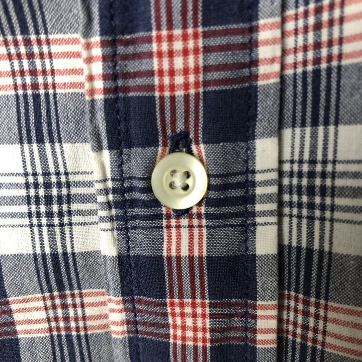 Vintage 90'S Ralph Lauren SPORT short-sleeved button-down checked shirt, size L, men's size L cotton navy blue type Vintage Second Hand