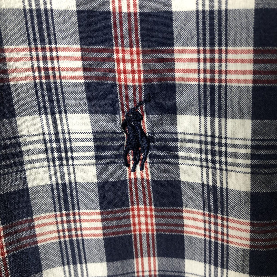 Vintage 90'S Ralph Lauren SPORT short-sleeved button-down checked shirt, size L, men's size L cotton navy blue type Vintage Second Hand