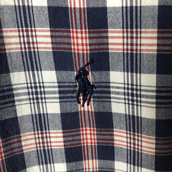 Vintage 90'S Ralph Lauren SPORT short-sleeved button-down checked shirt, size L, men's size L cotton navy blue type Vintage Second Hand