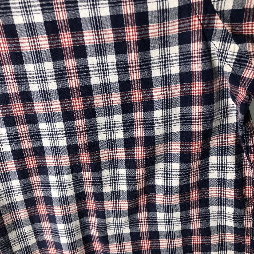 Vintage 90'S Ralph Lauren SPORT short-sleeved button-down checked shirt, size L, men's size L cotton navy blue type Vintage Second Hand
