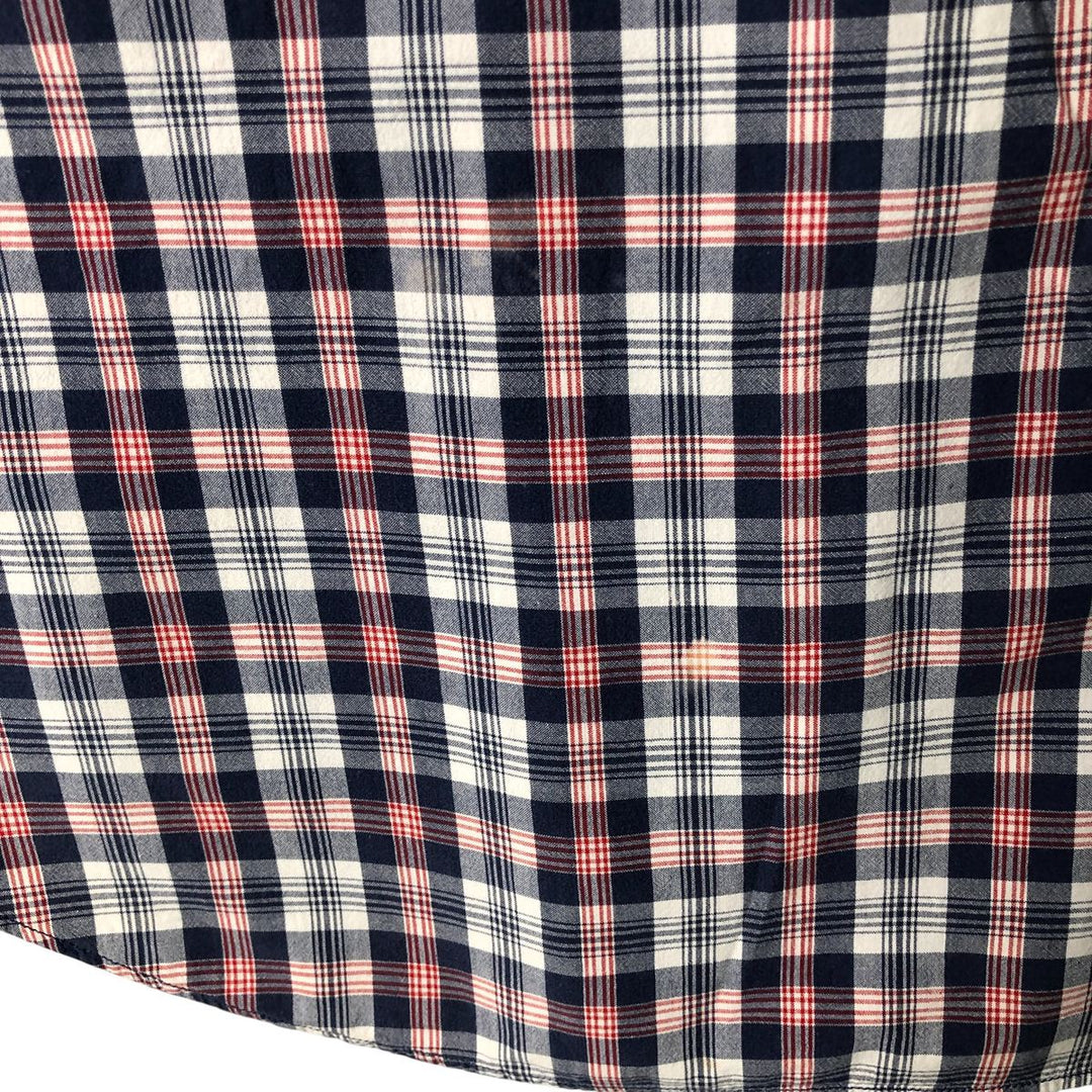 Vintage 90'S Ralph Lauren SPORT short-sleeved button-down checked shirt, size L, men's size L cotton navy blue type Vintage Second Hand