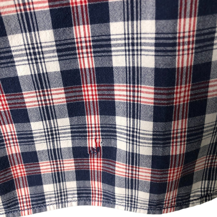 Vintage 90'S Ralph Lauren SPORT short-sleeved button-down checked shirt, size L, men's size L cotton navy blue type Vintage Second Hand