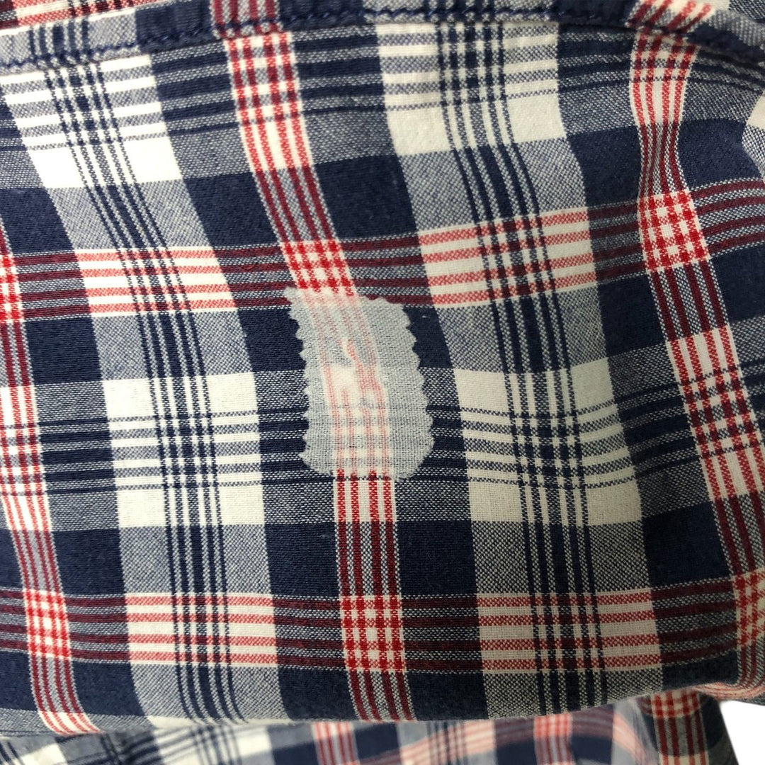 Vintage 90'S Ralph Lauren SPORT short-sleeved button-down checked shirt, size L, men's size L cotton navy blue type Vintage Second Hand