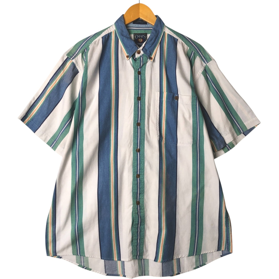 Vintage 1980'S Ralph Lauren multi-stripe short-sleeved button-down chaps, size L, men's. cotton blue type Vintage Second Hand