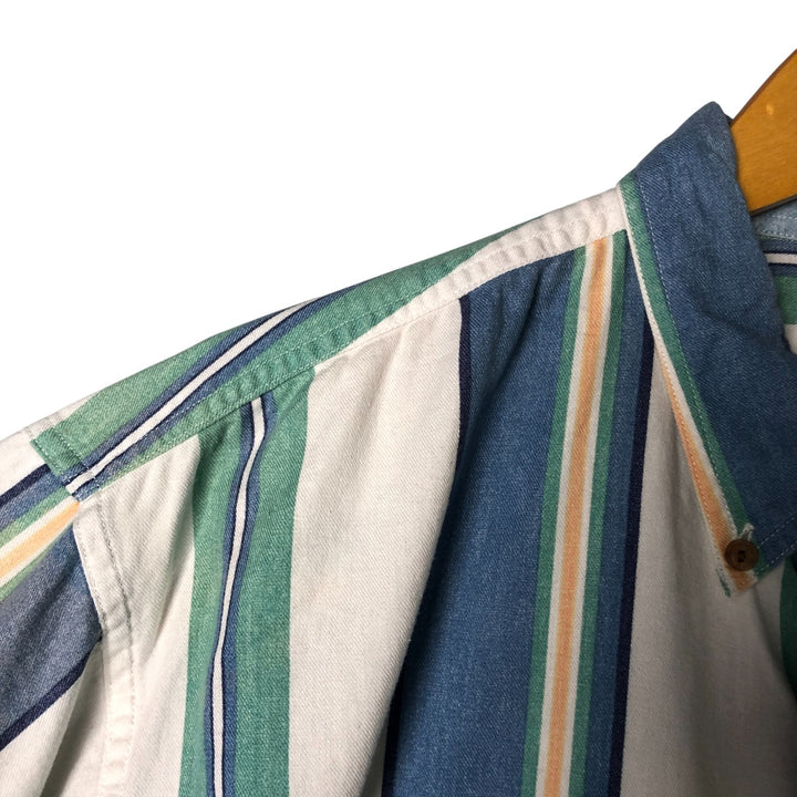 Vintage 1980'S Ralph Lauren multi-stripe short-sleeved button-down chaps, size L, men's. cotton blue type Vintage Second Hand