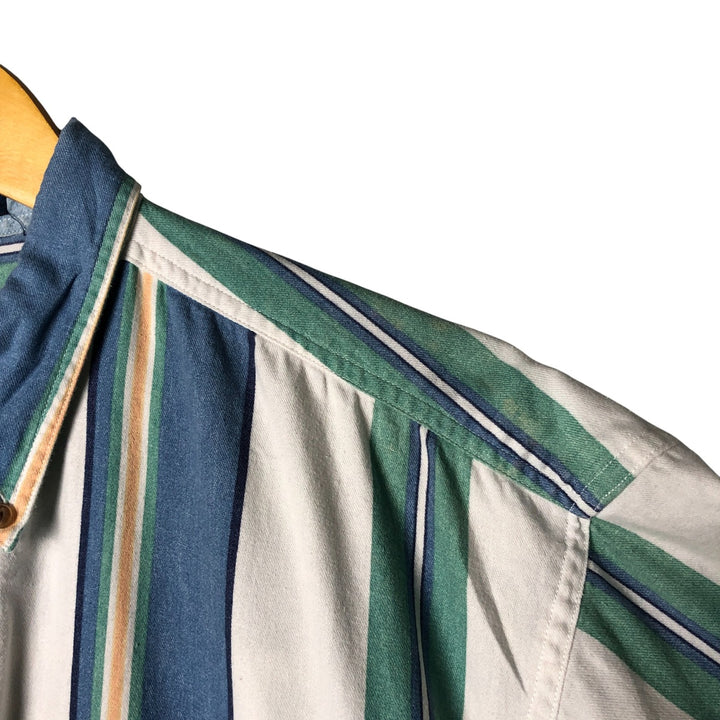 Vintage 1980'S Ralph Lauren multi-stripe short-sleeved button-down chaps, size L, men's. cotton blue type Vintage Second Hand