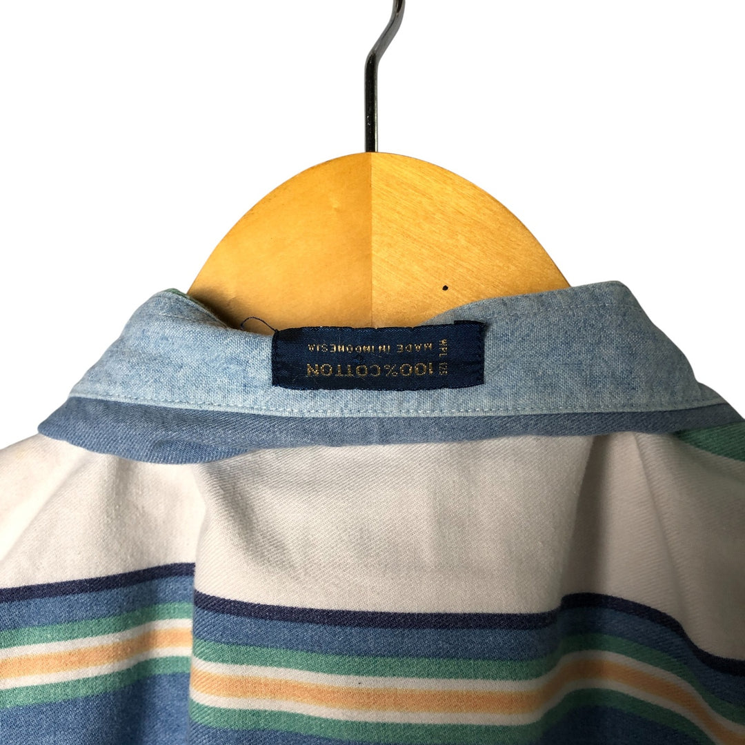 Vintage 1980'S Ralph Lauren multi-stripe short-sleeved button-down chaps, size L, men's. cotton blue type Vintage Second Hand