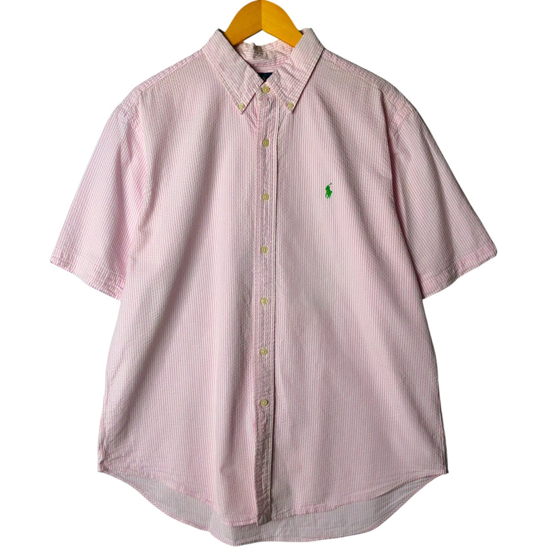Ralph Lauren Classic Fit Seersucker Short Sleeve Button-Down Check Shirt, Men's Size XL cotton pink type Vintage Second Hand