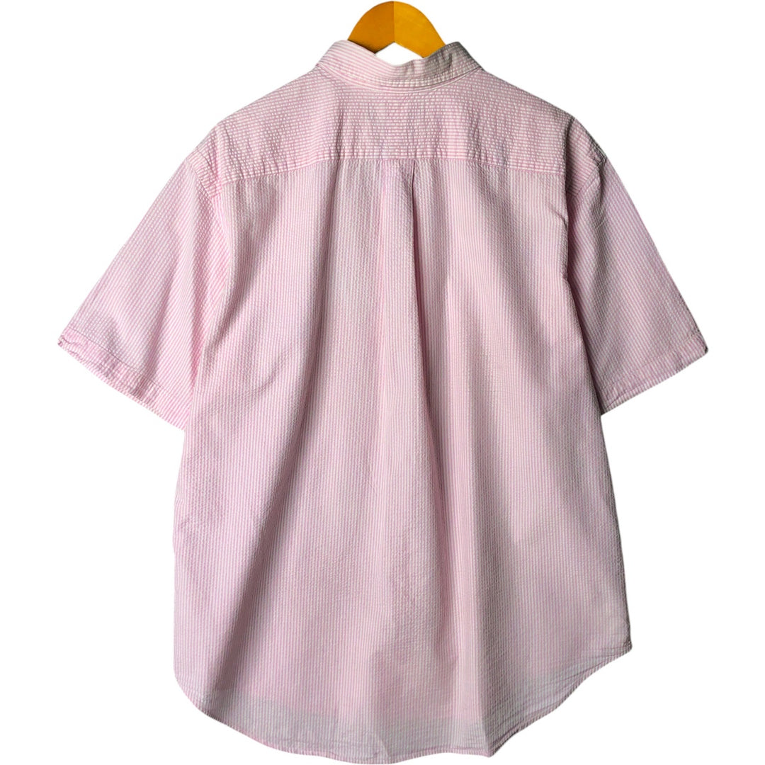 Ralph Lauren Classic Fit Seersucker Short Sleeve Button-Down Check Shirt, Men's Size XL cotton pink type Vintage Second Hand