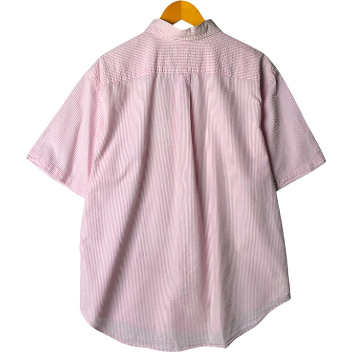 Ralph Lauren Classic Fit Seersucker Short Sleeve Button-Down Check Shirt, Men's Size XL cotton pink type Vintage Second Hand